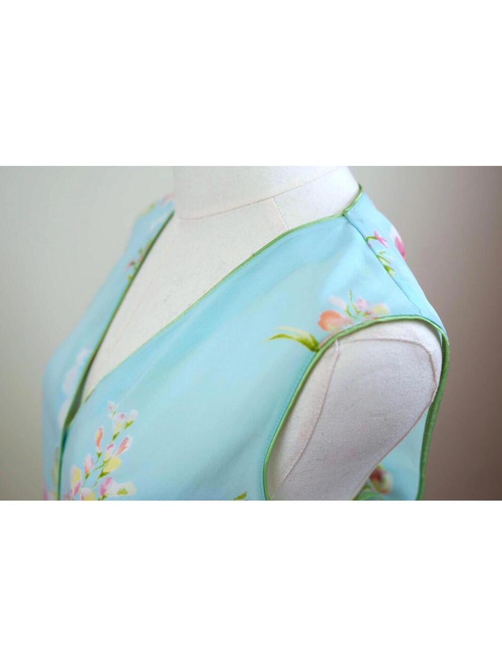 Vintage‎ Oscar de la Renta Pajama Set Blue & Pink Floral 2PC Size M - Picture 4 of 5